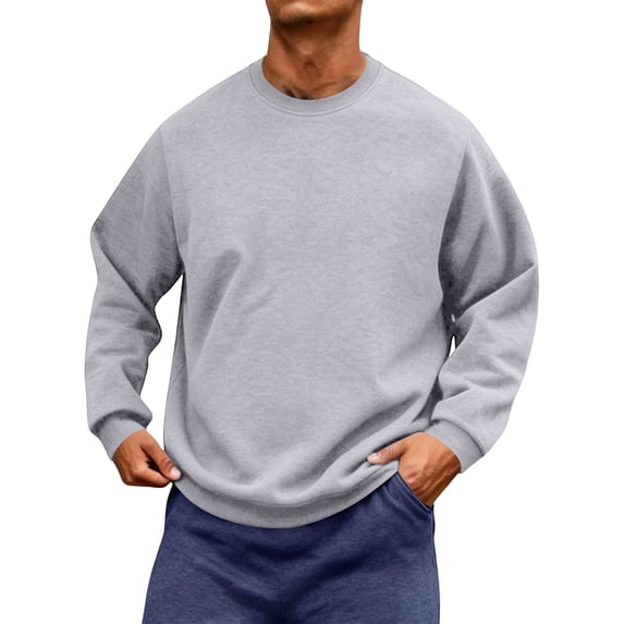 Men's Crewneck Sweatshirt Soft Brushed Fleece Pullover Long Sleeve Plain Casual Basic Athletic Athletic Tops for Fall Winter Gray L