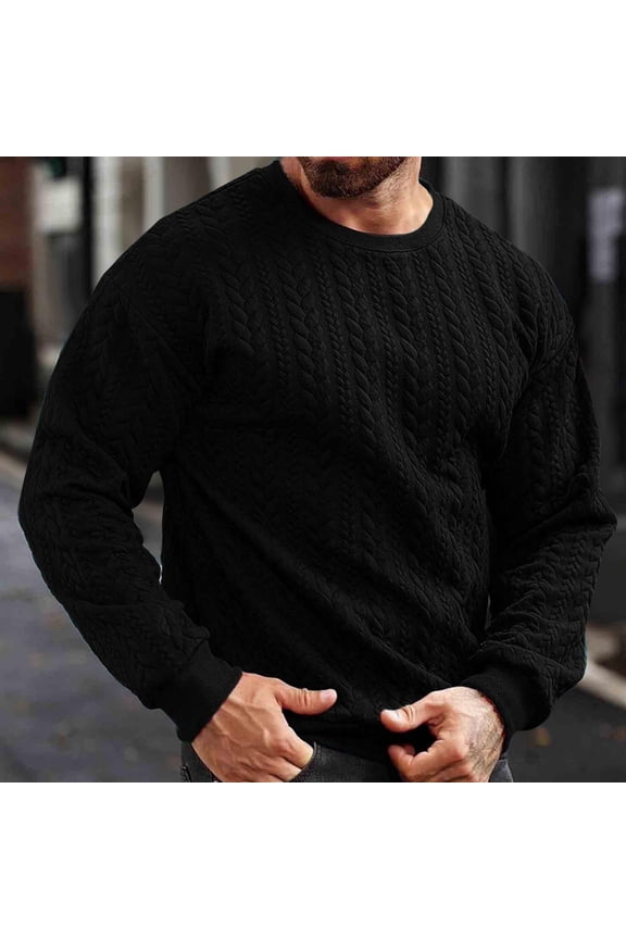 Men's Crewneck Sweatshirt Textured Long Sleeve Casual Lightweight Pullover Shirt