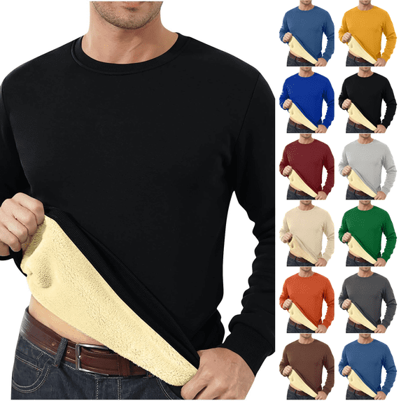 Men's Crewneck Sweatshirt Warm Sherpa Lined Thermal Sweatshirts Heavyweight Long Sleeve Winter Fleece Pullover Shirt Black XL