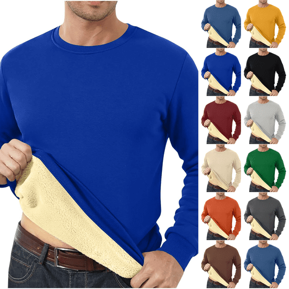 Men's Crewneck Sweatshirt Warm Sherpa Lined Thermal Sweatshirts Heavyweight Long Sleeve Winter Fleece Pullover Shirt Royal Blue XL