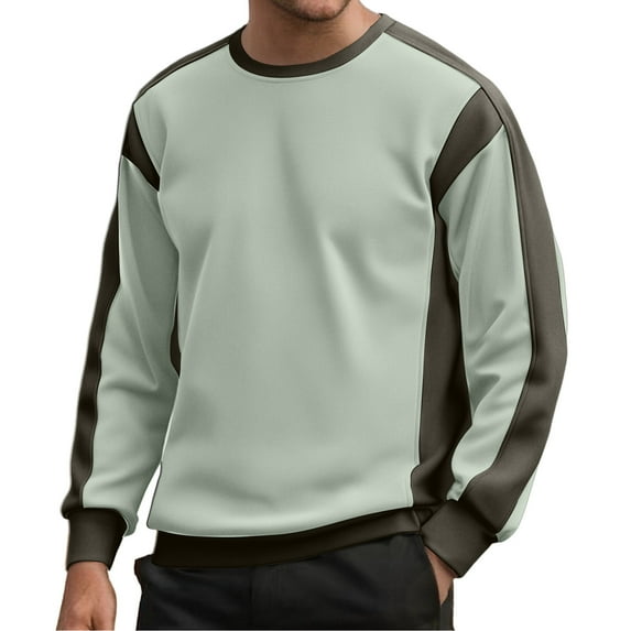 Men's Crewneck Sweatshirts Color Block Patchwork Terry Sweatshirt Casual Long Sleeve Workout Pullover Shirt Tops (L, Mint Green)
