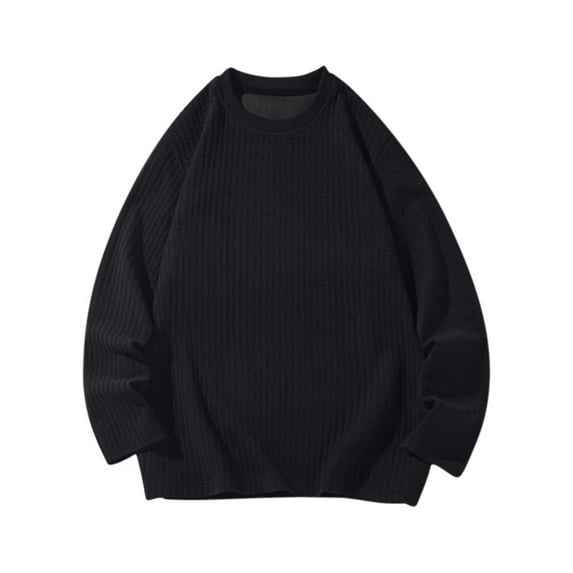 Men's Crewneck Sweatshirts Loose Fit Cotton Long Sleeve Pullover Solid Color Tops for Men Oversized Basic Winter Sweater (Black L)