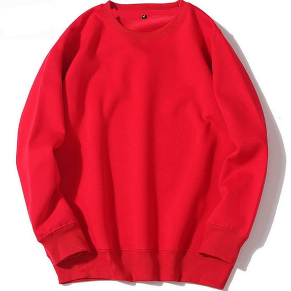 Men's Crewneck Sweatshirts Soild Color Geometric Texture Long Sleeve Casual Pullover Shirt Comfy Baggy Loose Basic Concise Street Look Sports Athletic Gyms Sweatshirt, Red (Small)