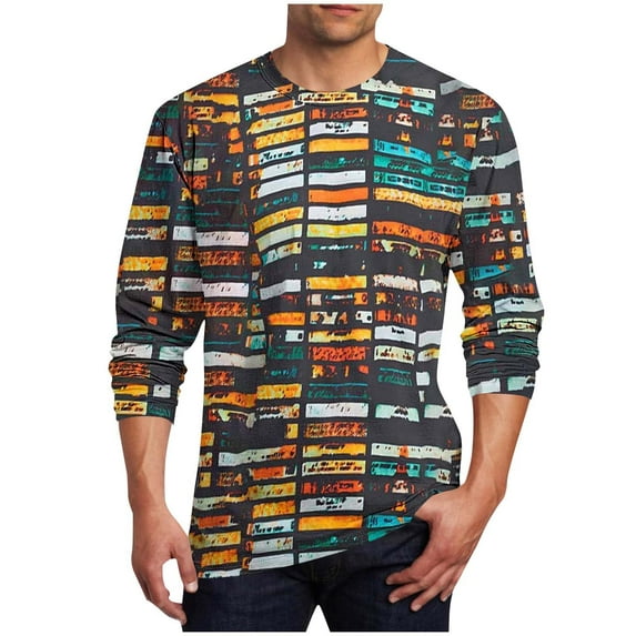 Men's Crewneck T Shirt Casual Long Sleeve Plus Size Heavyweight Tee Printed Relaxed Soft Big & Tall Pullover Tops