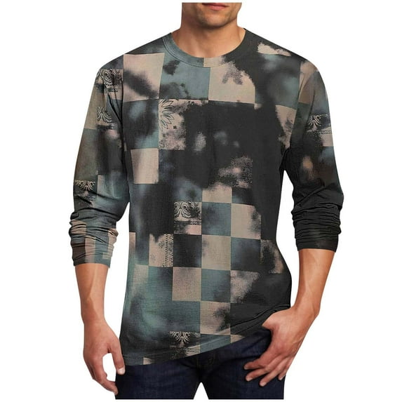 Men's Crewneck T Shirt Casual Long Sleeve Plus Size Heavyweight Tee Printed Relaxed Soft Big & Tall Pullover Tops