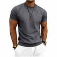 thumbnail image 1 of Men's Crewneck T-Shirts with Short Sleeve Summer Casual Stretchy Shirt Textured Jacquard Tops Size M-3XL Dark Gray, 1 of 7