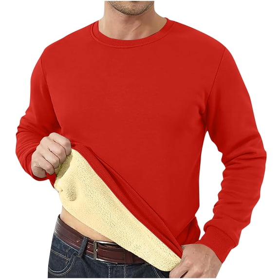Men's Crewneck Warm Sweatshirts Basic Winter Fleece Thick Pullover Tops