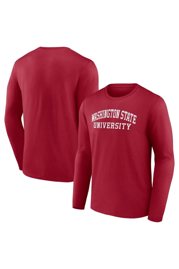 Men's Crimson Washington State Cougars School Name Long Sleeve T-Shirt