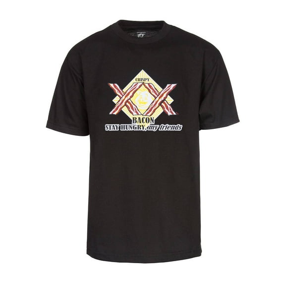 Men's Crispy Bacon Stay Hungry My Friends Tee, Black Medium