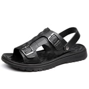 Mens Croc-Embossed Leather Sandals, Adjustable Buckle 2-in-1 Summer Slippers