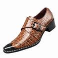 thumbnail image 1 of Men's Croc-Embossed Monk Strap Dress Shoes, Pointed Toe, Block Heel, Studded Casual Loafers Business Dress Shoes, 1 of 6