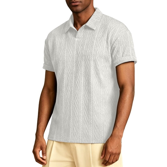 Men's Crochet Stitch Casual Business T-Shirt Button Down Short Sleeve Work Golf Tops Father's Gift M-4XL