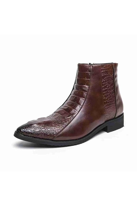 Men's Crocodile Embossed Ankle Boots, Side Zipper Formal Leather Dress Boots for Business, Premium Faux Gator Texture