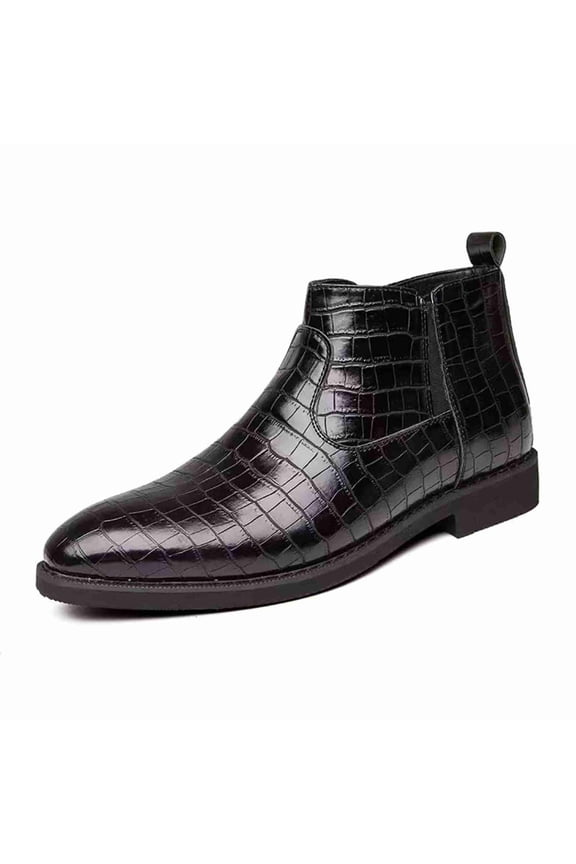 Men's Crocodile Embossed Leather Chelsea Boots - Classic Slip On Ankle Dress Boots for Business Casual