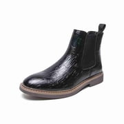 Mens Crocodile-Embossed Leather Chelsea Boots Cowboy boots Slip-On Ankle Boots with Elastic Side Panels, Dress Boots for Business, Casual & Formal Wear