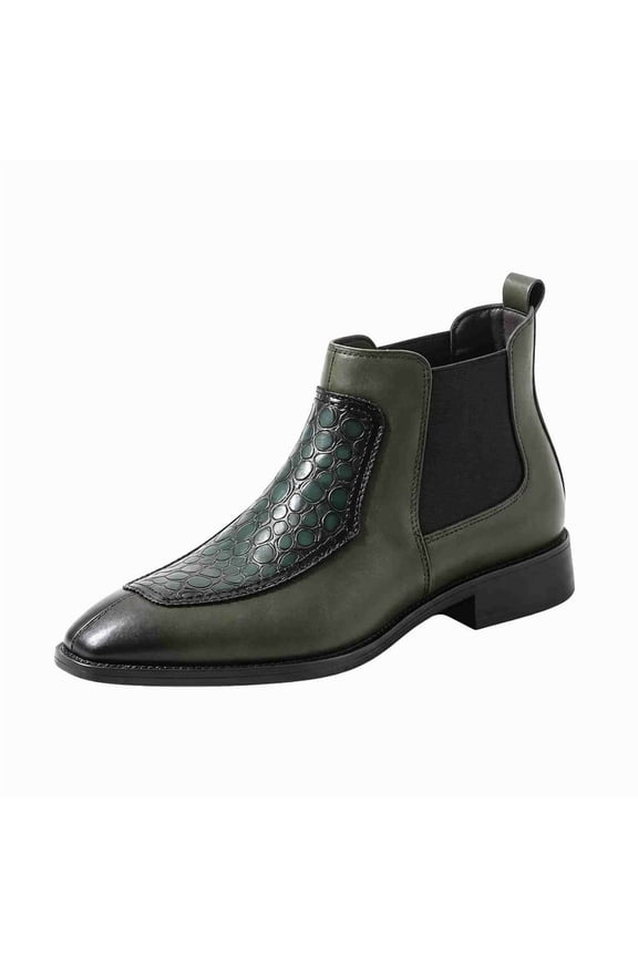 Men's Crocodile Embossed Leather Chelsea Boots, Formal Ankle Dress Boots with Elastic Side Panels, Slip-On Business Casual Leather Boots for Men