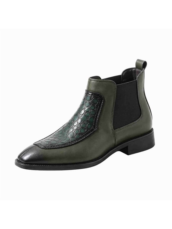 Men's Crocodile Embossed Leather Chelsea Boots, Formal Ankle Dress Boots with Elastic Side Panels, Slip-On Business Casual Leather Boots for Men