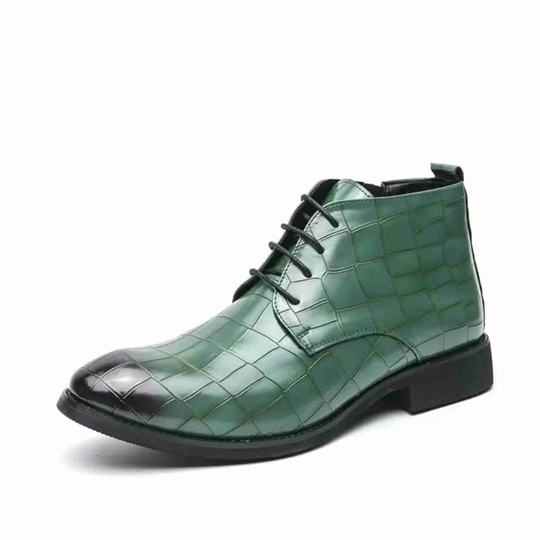 ZZQTBCDKY Men's Crocodile-Embossed Leather Dress Boots , Glossy Leather Ankle Dress Boots with Zipper, Black Green Brown, Size: 8