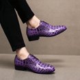 thumbnail image 1 of Men's Crocodile Embossed Purple Oxford Shoes Low Heel Lace Up Shiny Formal Party Wedding Stage Dress Leather Shoes, 1 of 6