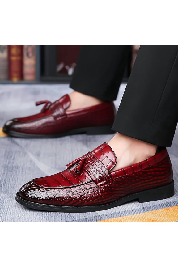 Men’s Crocodile Embossed Tassel Loafers – Slip-On Business Dress Shoes with Glossy Finish, Lightweight Comfort Formal Shoes for Wedding, Office & Party Wear