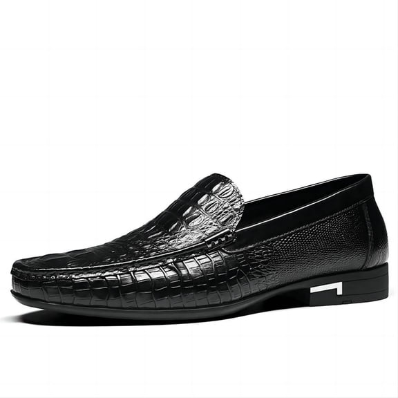 Men's Crocodile-Patterned Casual Oxford Shoes Business Formal Classic Loafers for Wedding Driving Genuine Leather Shoes Black 10 US