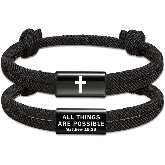 Men's Cross Bracelet with Adjustable Braided Cord and Bible Verse - Religious Gift for Baptism, Christmas, and Easter