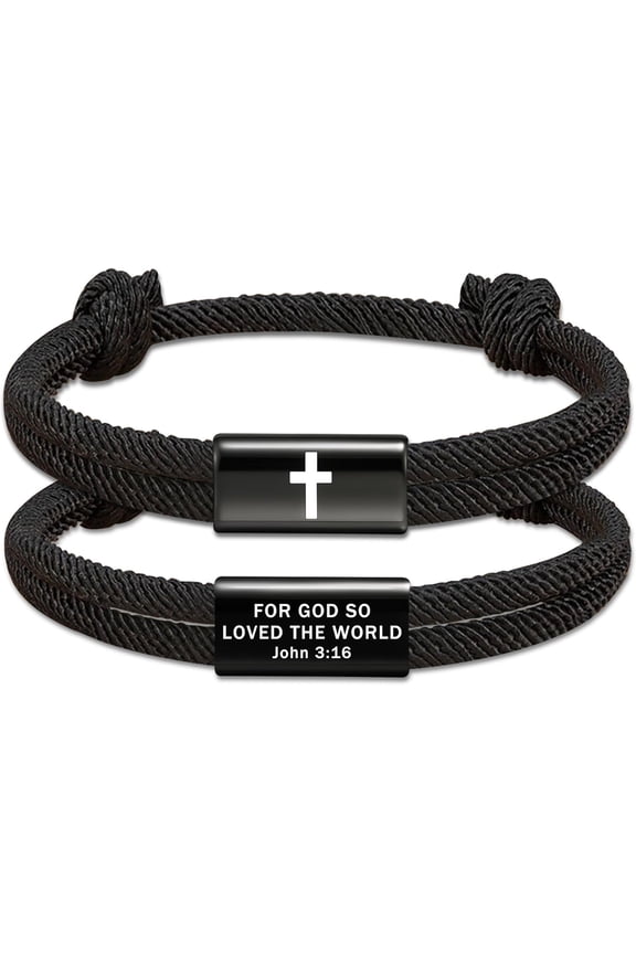 Men's Cross Bracelet with Adjustable Braided Cord and Bible Verse - Religious Gift for Baptism, Christmas, and Easter