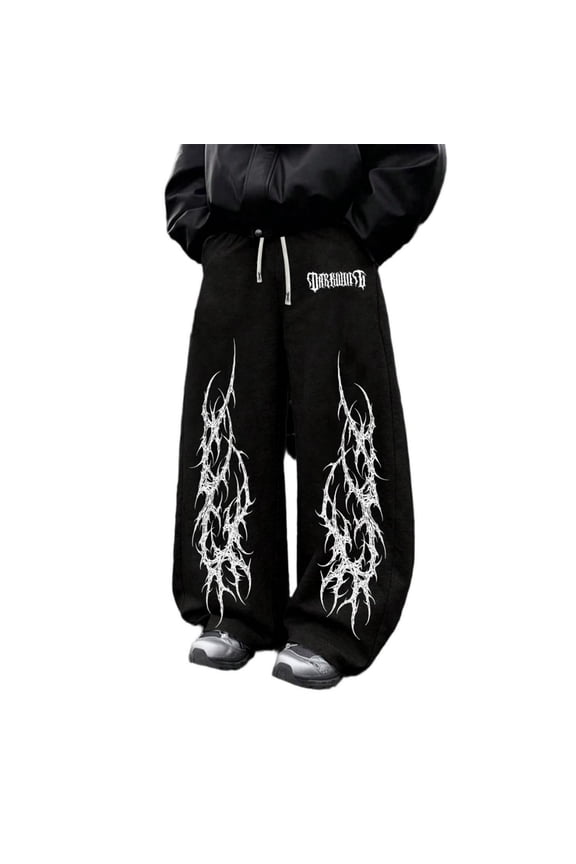 Men's Cross Chain Gothic Print Baggy Gothic Sweatpants Y2k Pants Mens Goth Graphic Pants Streetwear Relaxed Fit Wide Leg Casual Pants for Festival Daily Wear