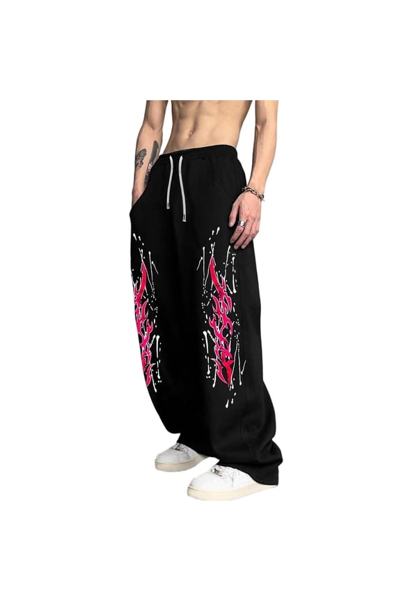 Men's Cross Chain Gothic Print Baggy Gothic Sweatpants Y2k Pants Mens Goth Graphic Pants Streetwear Relaxed Fit Wide Leg Casual Pants for Festival Daily Wear