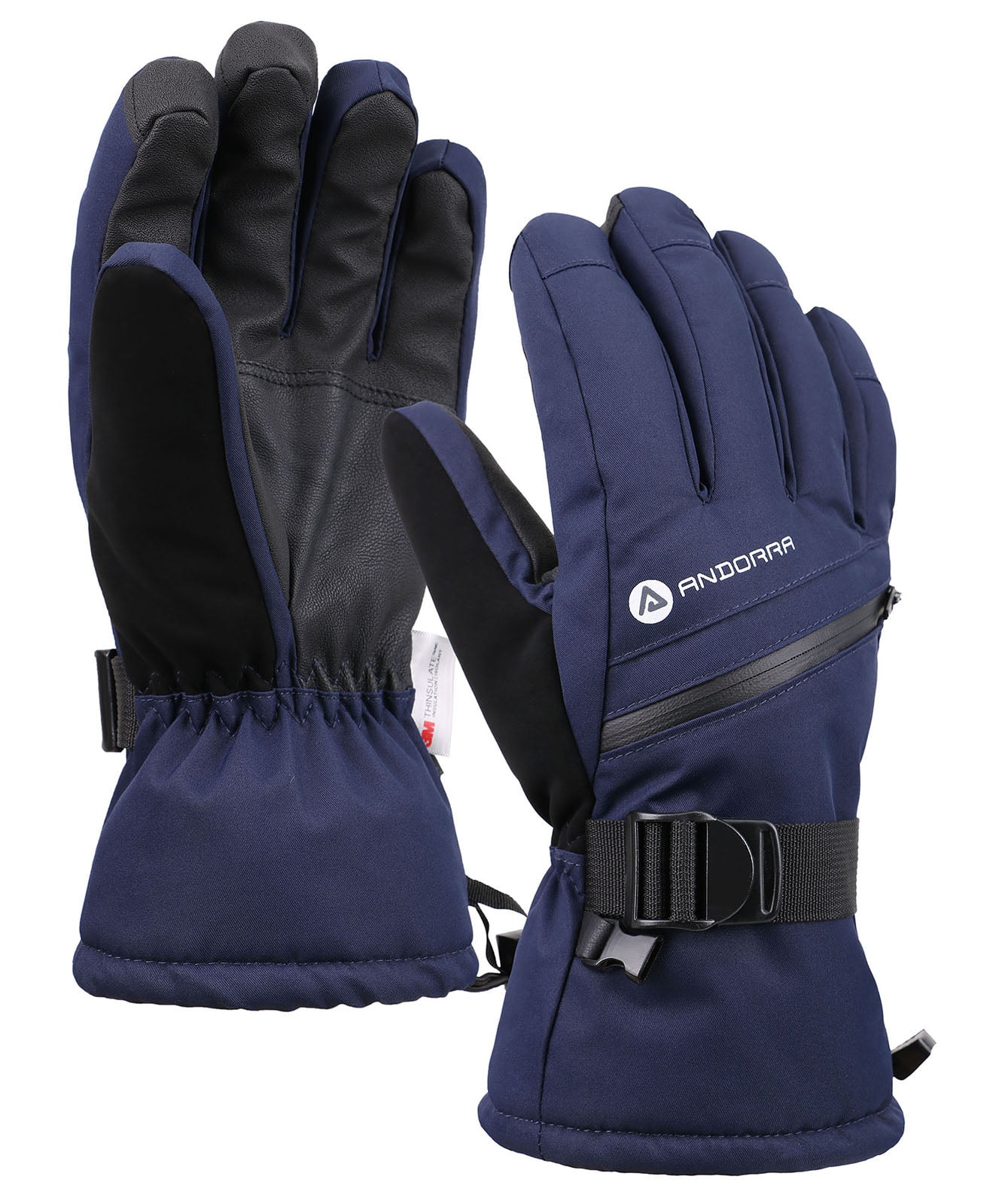Men's Cross Country Textured Touchscreen Ski Glove with Zippered,Navy,S 