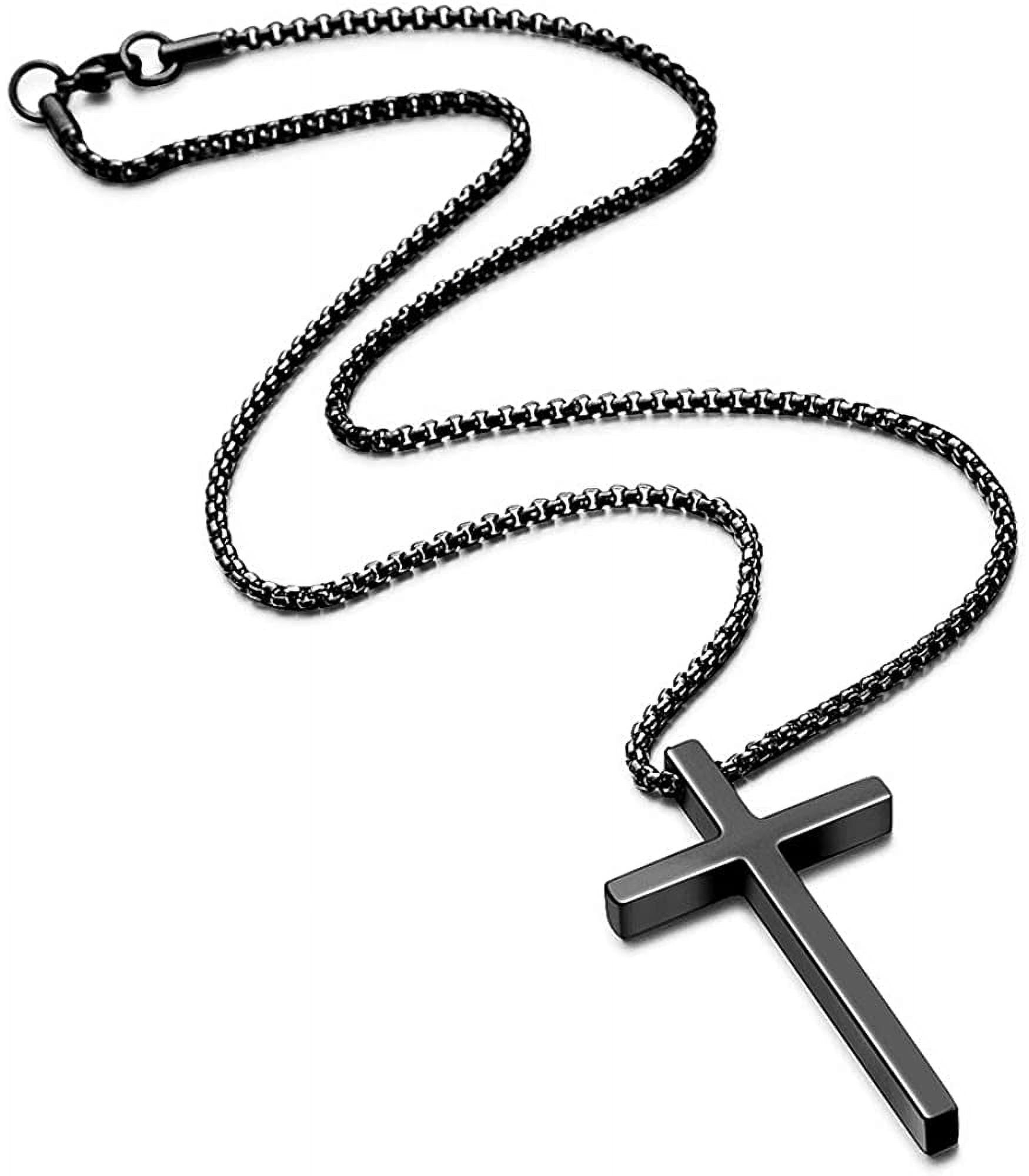 Men's Cross Necklace 316L Stainless Steel Jesus Christ Pendant Black