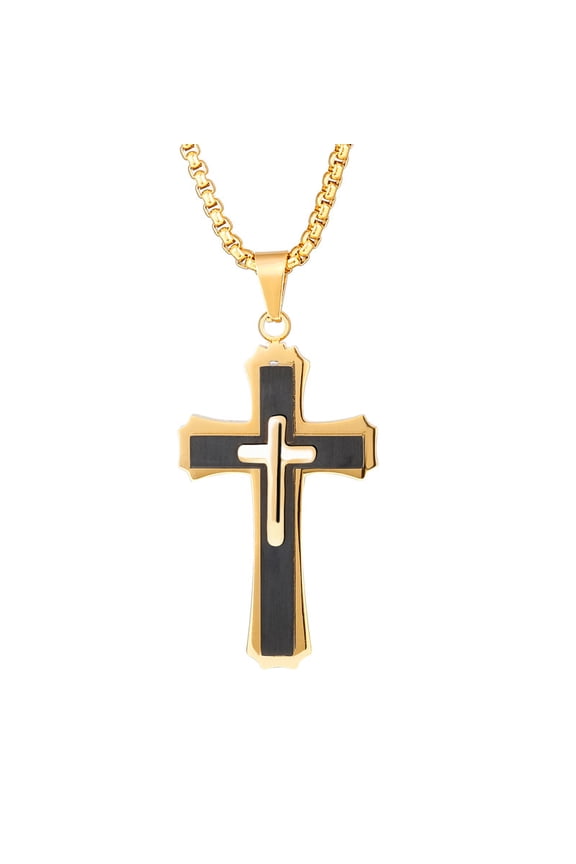 Men's Cross Necklace 316L Stainless Steel Large Heavy Cross Pendant for Men Polished Jewelry Rolo Chain with 22'' 24'' 26''