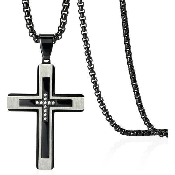 Men's Cross Necklace Silver/Gold 316 Stainless Steel Crucifix Jesus Pendant Necklace for Men Jewelry Rolo Chain for 20“24" 28”