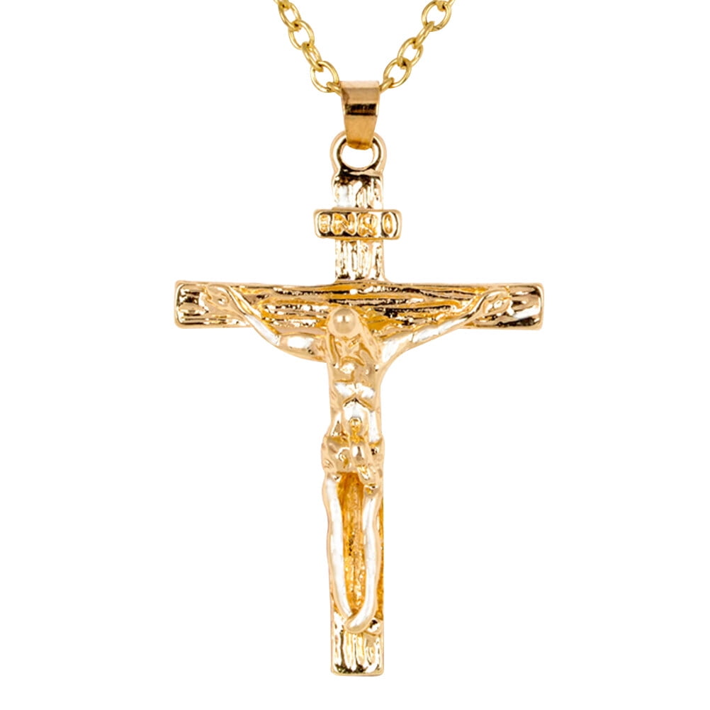 Men's Cross Pendant Necklace Catholic Jesus Christ on INRI Cross
