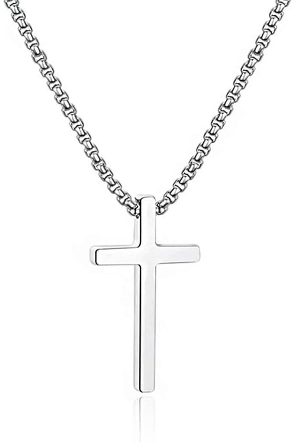 Men's Cross Pendant Necklace, Plain Small Cross for Men, Stainless Steel Box Chain 20 Inch in Silver Black Gold