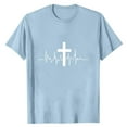 thumbnail image 1 of Men's Cross Print Graphics Short Sleeve T Shirt Crewneck Tee Shirts Pullover Size 2XL Sky Blue, 1 of 5