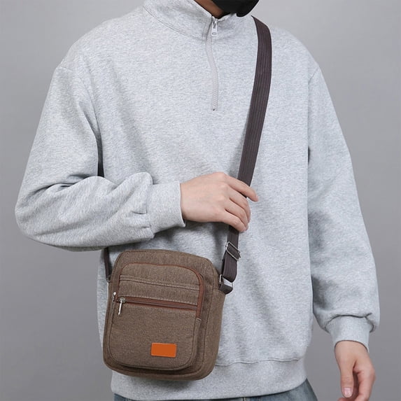 Men's Crossbody Bag Canvas Chest Sling Backpack | Waterproof Multi-Compartment Shoulder Messenger | Lightweight Adjustable Strap, Outdoor Travel, 21x18x6cm