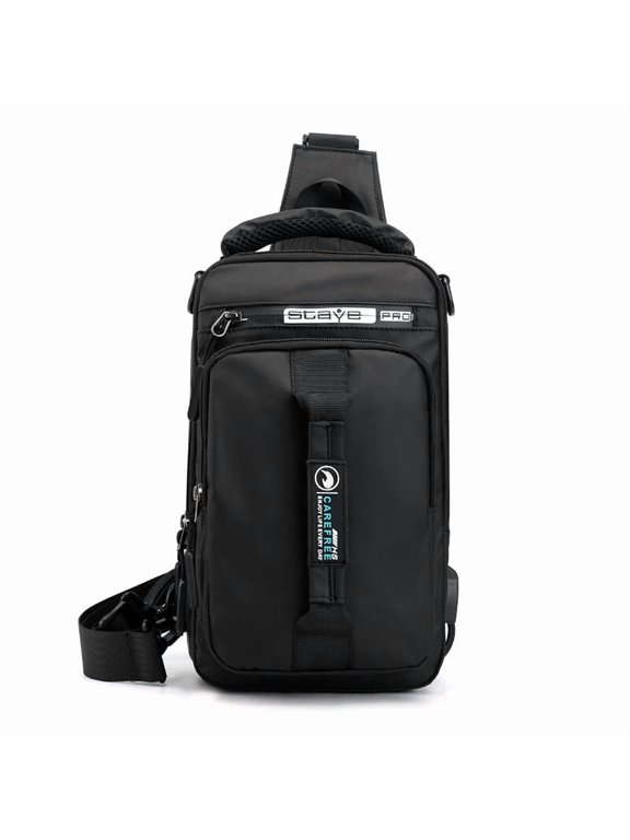 Men's Crossbody Bag Shoulder Sling Bag Anti-theft Lock Chest Bag With USB Port-Black