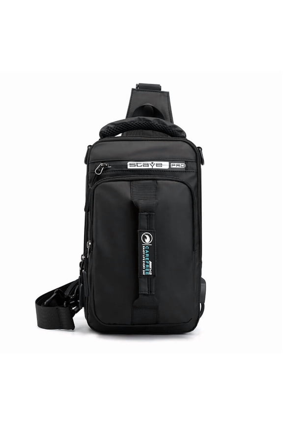 Men's Crossbody Bag Shoulder Sling Bag Anti-theft Lock Chest Bag With USB Port-Black