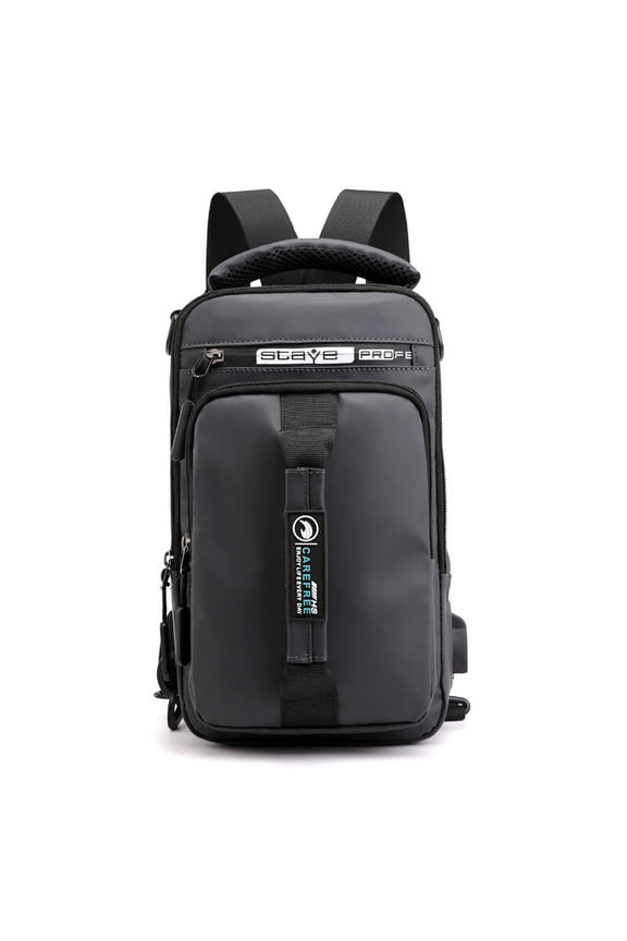 Men's Crossbody Bag Shoulder Sling Bag Anti-theft Lock Chest Bag With USB Port-Gray