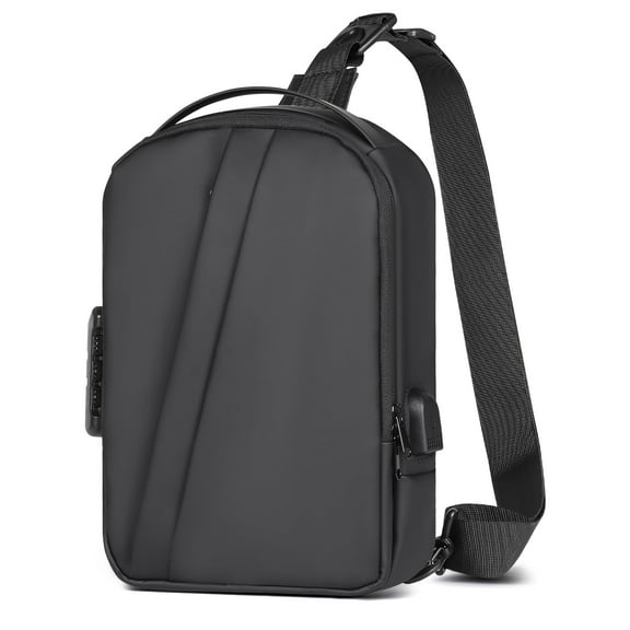 Men's Crossbody Sling Bag with Anti-Theft Password Lock, Waterproof Sling Backpack with USB Charging Port, PU Leather Chest Bag Casual Shoulder Bag