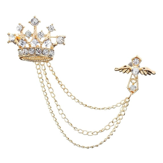 Men's Crown Brooch Hanging Chains Lapel Pin Jewelry For Shirts Tie Business Suit Aureate