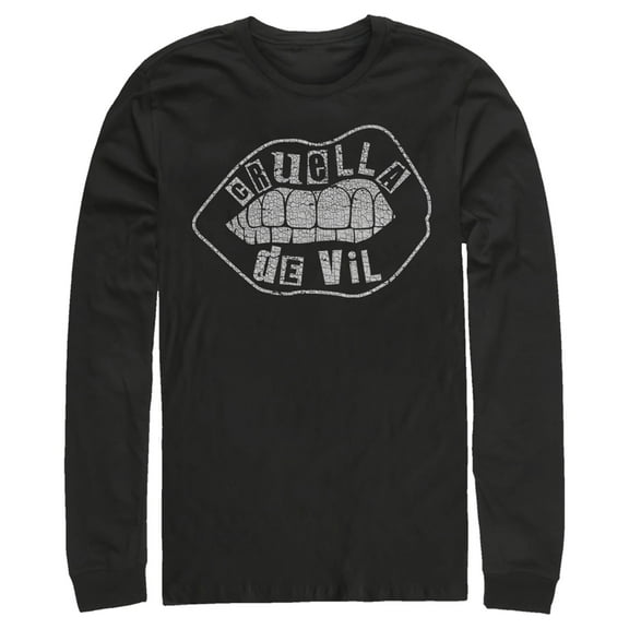 Men's Cruella Distressed Lips Logo  Long Sleeve Shirt Black Large