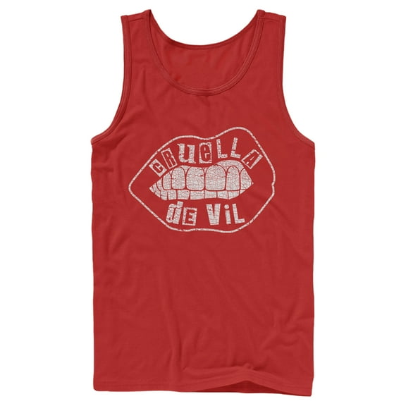 Men's Cruella Distressed Lips Logo  Tank Top Red Large