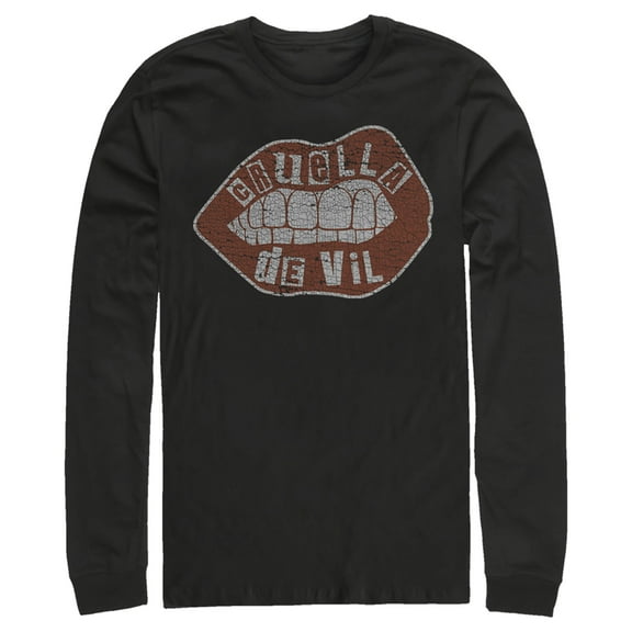 Men's Cruella Distressed Red Lips Logo  Long Sleeve Shirt Black X Large