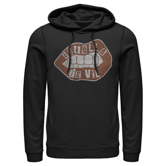 Men's Cruella Distressed Red Lips Logo Pull Over Hoodie Black X Large