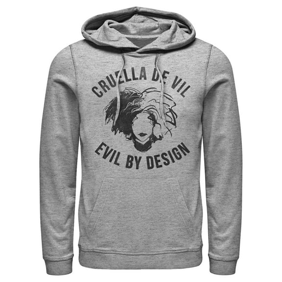 Men's Cruella Evil By Design Sketch  Pull Over Hoodie Athletic Heather 2X Large