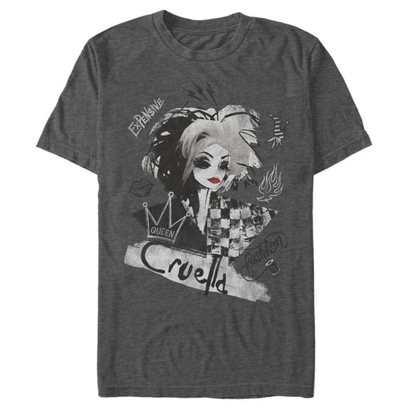 Men's Cruella Fashion Sketch Graphic Tee Charcoal Heather Large