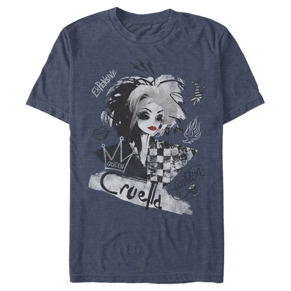 Men's Cruella Fashion Sketch  Graphic Tee Navy Blue Heather Medium