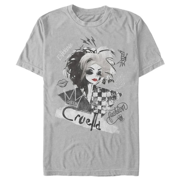Men's Cruella Fashion Sketch  Graphic Tee Silver X Large